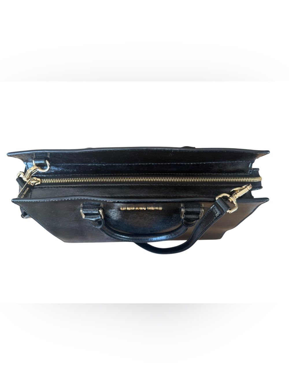 Michael Kors Black Patent Leather Satchel Crossbody Bag Gold Hardware - Picture 2 of 5